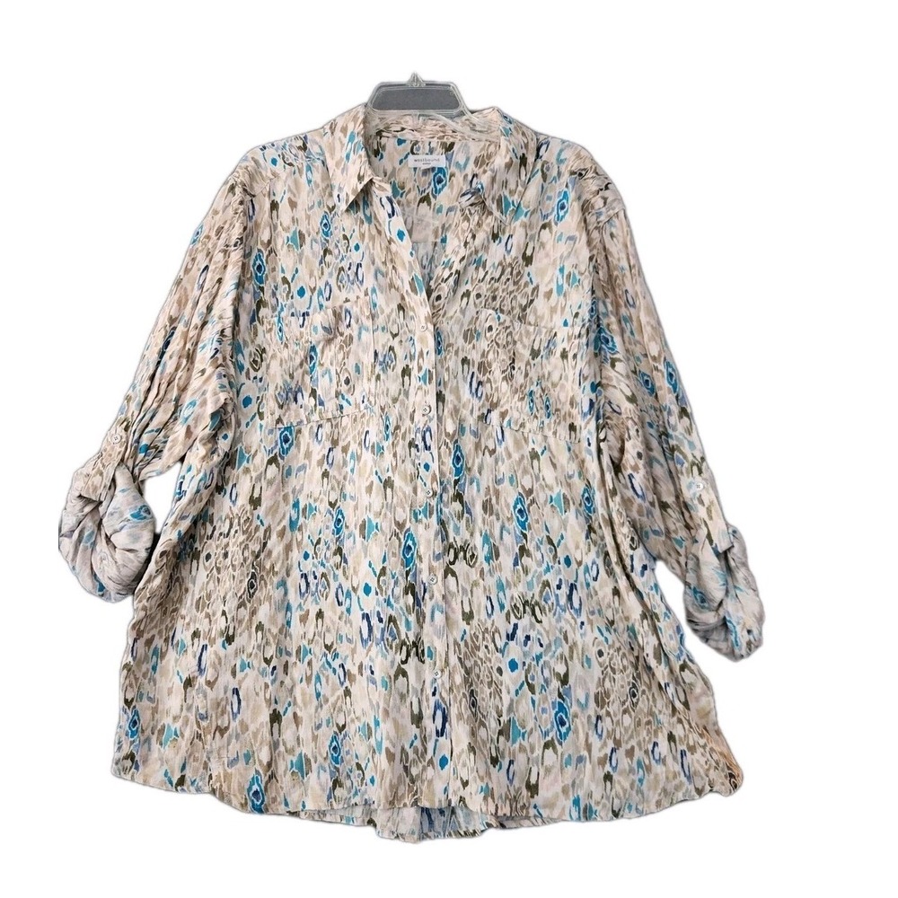 Westbound Linen Blend Travel Resort Coastal Vacation Ikat Print Tunic Sz 3X NWT